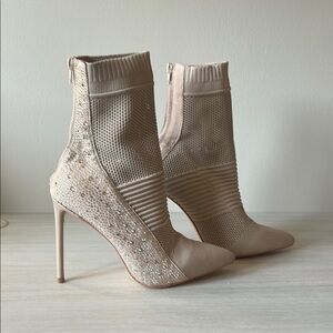 Elegant Beige Stiletto Ankle Boots